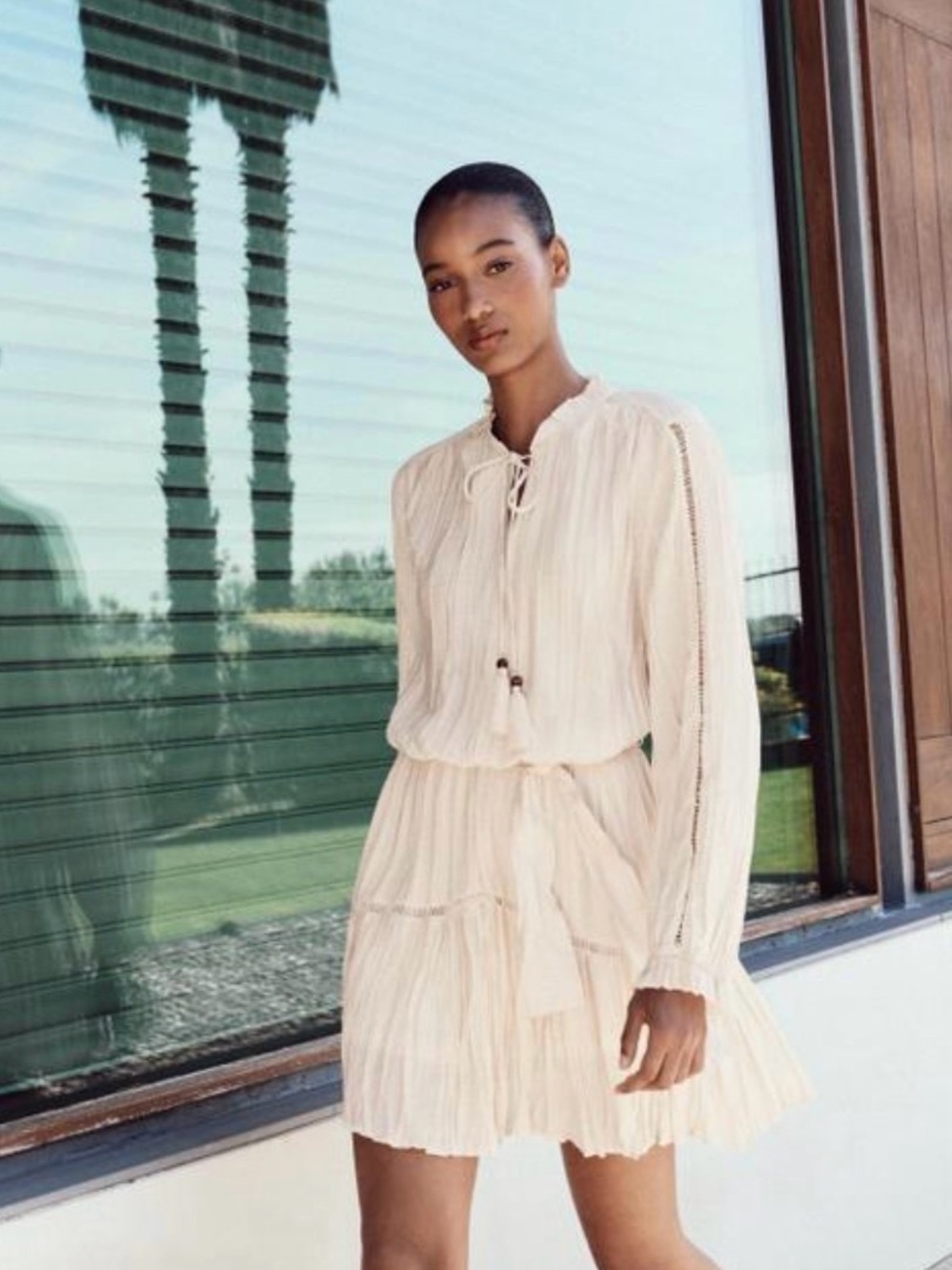 Zara Long-Sleeve Tie-Waist Mini Dress